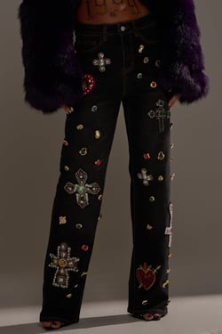 AKIRA Feeling Extra Blessed Embellished Denim | Black | Size 1X