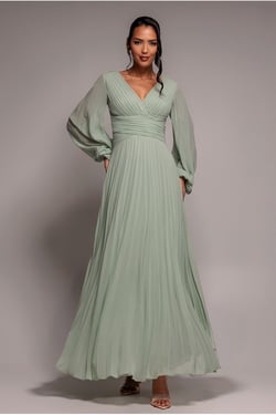 Goddiva Balloon Sleeve Chiffon Maxi Dress  - Sage Green