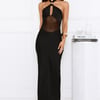Formal Statement Halter Satin Maxi Dress Black