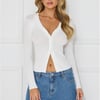 Buttoned Up Ribbed Long Sleeve Top White