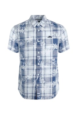 Weird Fish Nasser Vintage Wash Short Sleeve Check Shirt  Light Denim Size XL