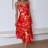 Having Fun Satin Midi Dress Red
