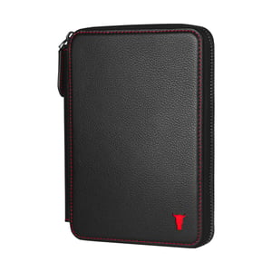Leather Travel Wallet / Organizer - Black with Red Detail