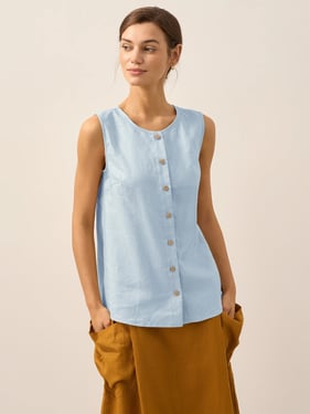 100% Linen Buttons Down Tank Top ERIN - Baby Blue / XXL
