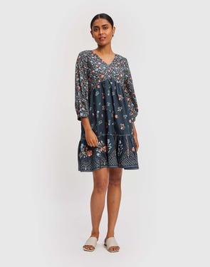 Deep V Short Dress - Blue / XS