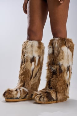 AKIRA Azalea Wang Fennec Multi Fuzzy Flat Knee High Boot | Size 10