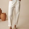 Linen Simple Button Fly Trousers HEIDI - Optic White / M