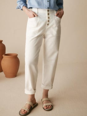 Linen Simple Button Fly Trousers HEIDI - Optic White / XXXL