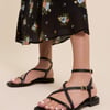 Black Leather Square Toe Strappy Sandals