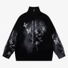 Ink-Splashed Butterfly Jacquard Zip Knit Sweater - Black / M