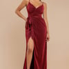 Goddiva Wrap Style Spaghetti Strap Maxi With Split - Red