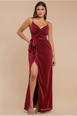 Goddiva Wrap Style Spaghetti Strap Maxi With Split - Red
