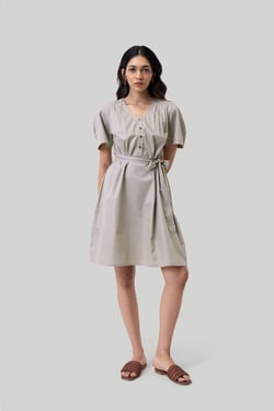 Pleated Tent Dress in Ecru - Poplin Ecru / 2XL