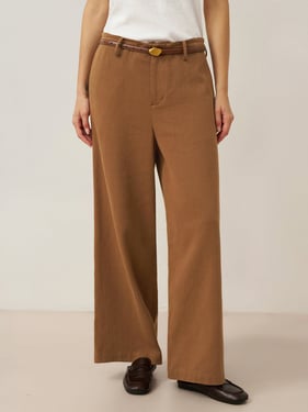 Lyocell Linen Drawstring Straight Leg Pants RACHEL - Cocoa Brown / XXL