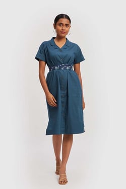 Midi Shirt Dress in Poplin Blue - Poplin Blue / S