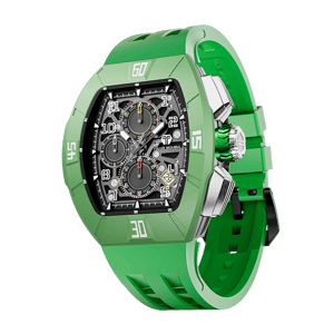 TSAR BOMBA Men's Quartz Watch | Dynamic Green | Atomic TB8214 | Fluororubber Bezel | Luxury Sport Watch | 50M Waterproof Sapphire Glass FKM Rubber Strap