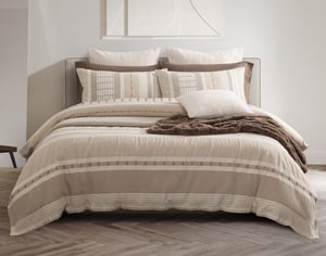 QE Home Adrift Duvet Cover, Cotton, Geometric, Beige, Double