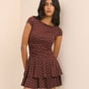Brown Polka Dot Drop Waist Jersey Yuki Mini Dress
