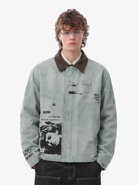 Vintage Washed Distressed Barn Work Jacket - 2582 - Blue / 3XL