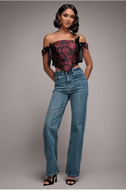 Goddiva denim Mid Wash Straight Leg Denim Jeans - Blue