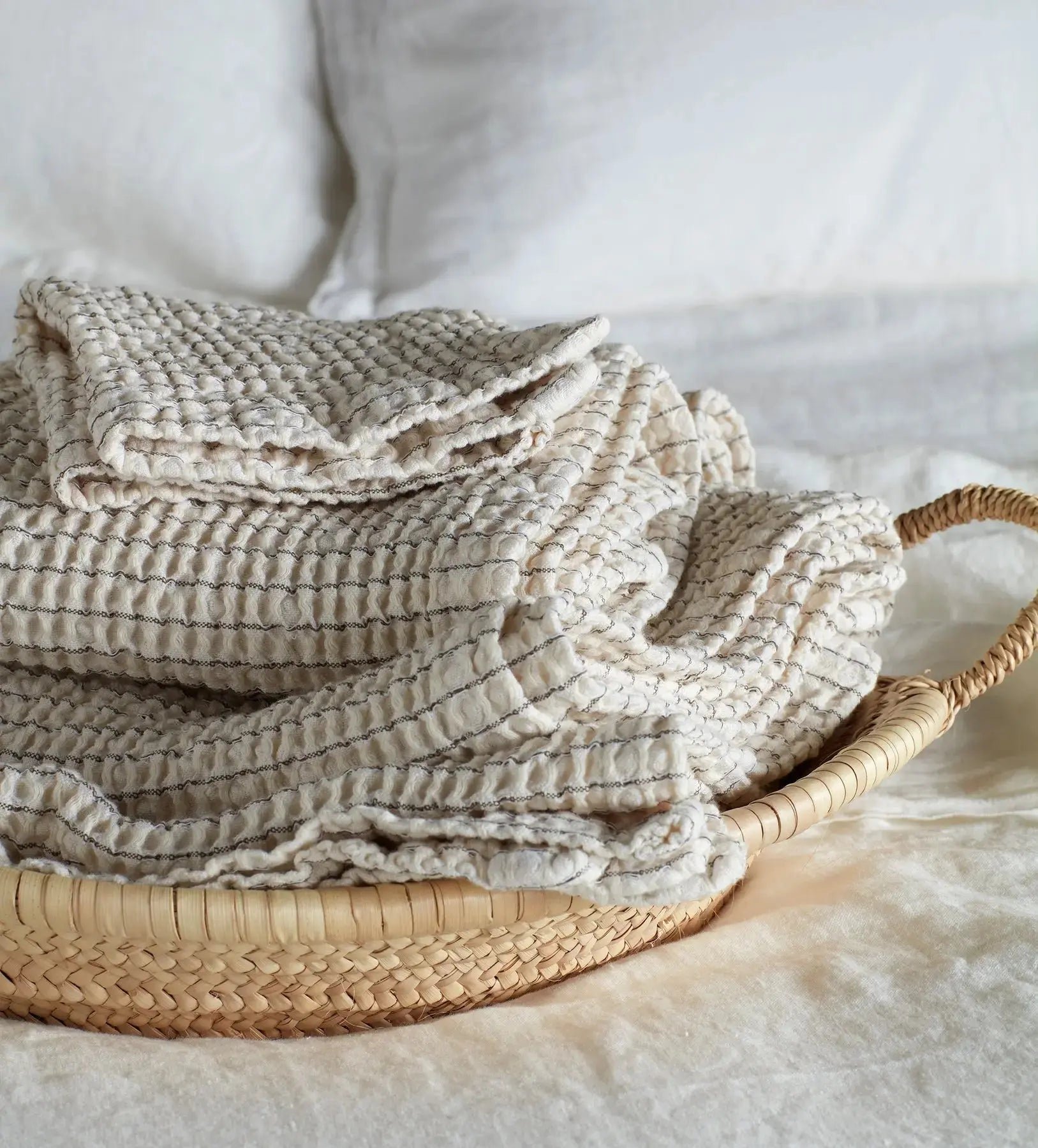 Olive Stripe 100% Cotton Waffle Towels