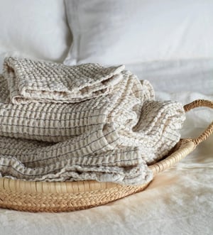 Olive Stripe 100% Cotton Waffle Towels