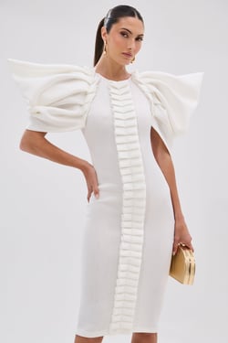 AKIRA Pure Joy Midi Dress With Dramatic Sleeve | White | Size 2X
