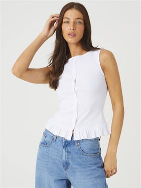 Brave Soul Sweetie Sleeveless Top - White - XS
