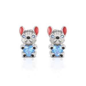 Jeulia Hug Me "Smart French Bulldog" Heart Cut Sterling Silver Earrings