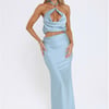 Dreambound Satin Maxi Skirt Blue