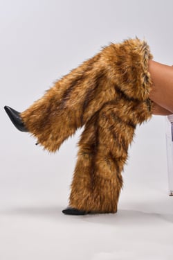 AKIRA Azalea Wang Langleye Thigh High Fur Luxe Boot | Brown | Size 11