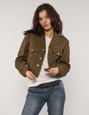 French Cropped Military Blouson Jacket