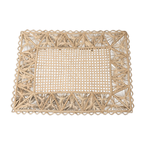 Rectangular Pyramid Handwoven Iraca Placemat - Natural Base with Accent Border / Dark Green