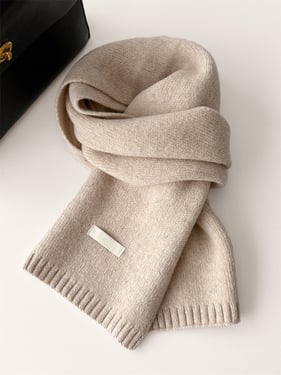 100% Wool Solid-Color Woven Scarf - Ivory / One Size