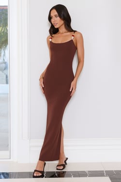 Nightfall In Paradise Knit Maxi Dress Chocolate