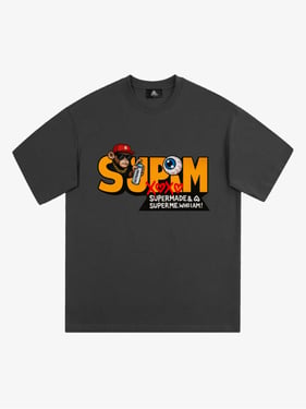 SUPM Trendy Hip-Hop Monkey Graffiti Font T-Shirt - Dark Gray / XXL