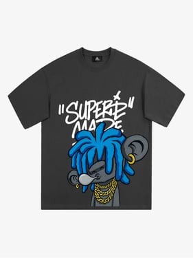 Thesupermade Graffiti Trend Blue Dreadlock Boy T-Shirt - Dark Gray / XXL