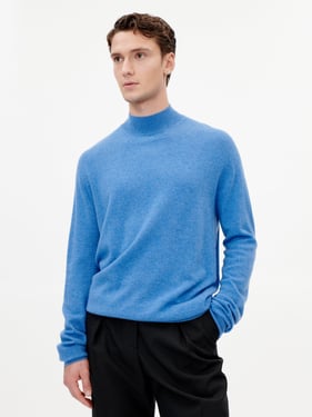 Essential Mock Neck Cashmere Sweater - 2XL / Blue / MK34-522