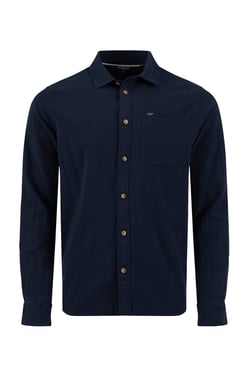 Weird Fish Geoffery Long Sleeve Textured Crepe Shirt Navy Size 2XL