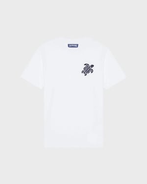 Vilebrequin - Men Organic Cotton T-shirt Big Turtle Embroidery - Tee Shirt - Partisol - White - Size XXXL
