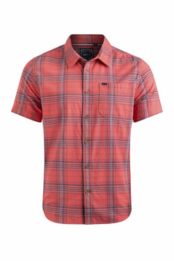 Weird Fish Angeles Vintage Wash Short Sleeve Check Shirt  Retro Red Size S