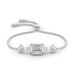 Jeulia Vintage Flower Halo Emerald Cut Sterling Silver Bolo Bracelet