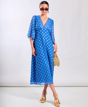 Blue Foil Chiffon Midi Dress - 20