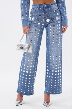 AKIRA Studs Everywhere Relaxed Denim Pants | Size 2X
