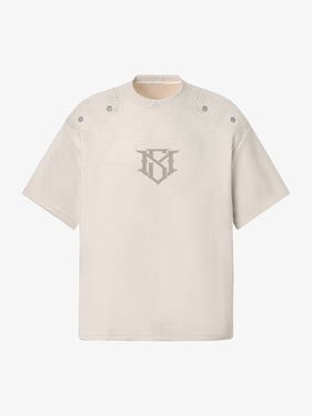 Metallic Print Suede Crew Neck T-Shirt - Beige / 2XL