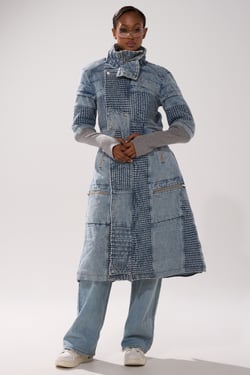 AKIRA Vortex Denim Trench Coat In Blue | Size XL