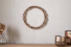 nkuku Tanu Mango Wood Beaded Wreath | Christmas Decorations | One Size | Brass & Natural