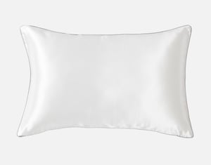 QE Home 100% Mulberry Silk Piped Edge Pillow Sham in Snow, White