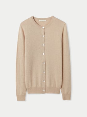 Organic Color Essential Cashmere Crewneck Cardigan - 2XL / Beige / WK04A-02
