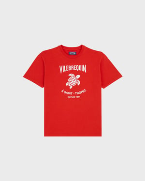 Vilebrequin - Men Cotton T-shirt Printed Turtle Logo - Tee Shirt - Portisol - Red - Size XXXL